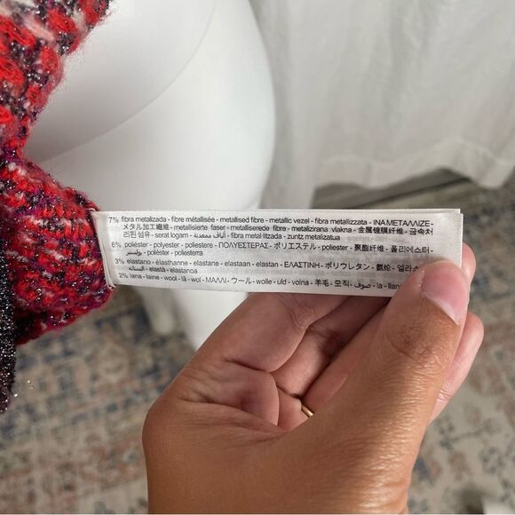 Zara Knit Tweed Ruffle Mini Skirt Orange and Purple Stretch Women’s Size Small - Picture 7 of 9